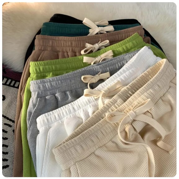 Plain Summer Waffle Loose Casual Shorts For Men