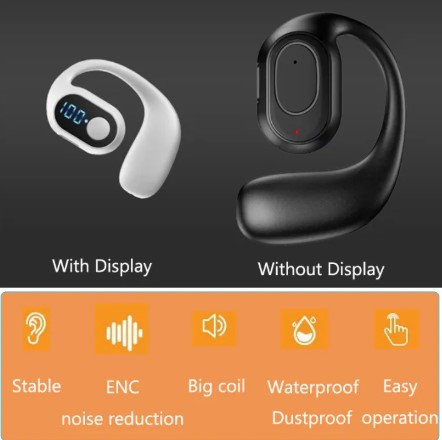 Rechargeable Wireless Single Earbuds with Digital LED Display Wearable Ear Clip Buds