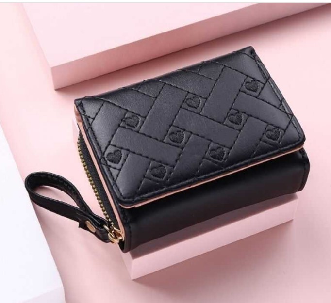 Women heart embroider wallet PU leather coin purse female short wallet for woman
